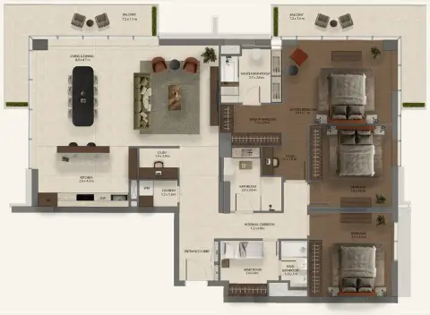 Plattegrond van 3 slaapkamers in Sei Saadiyat