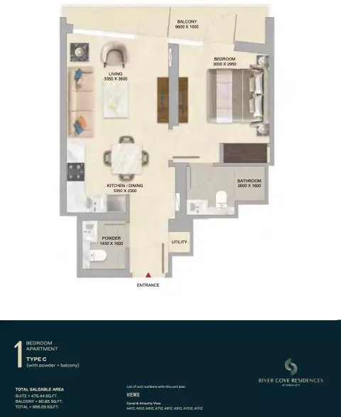 Plattegrond van 1 slaapkamer in River Cove Residences at sobha city