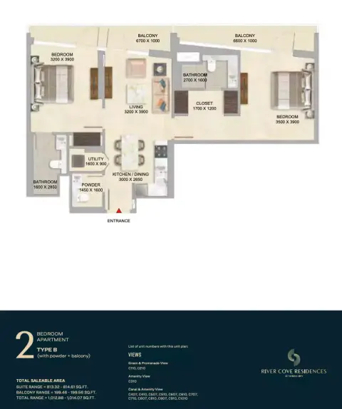 Plattegrond van 2 slaapkamers in River Cove Residences at sobha city