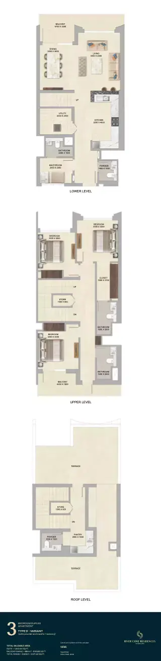 Plattegrond van 3 slaapkamers in River Cove Residences at sobha city