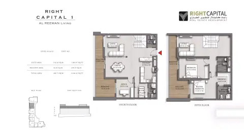 Plattegrond van 2 slaapkamers in Right Capital 1