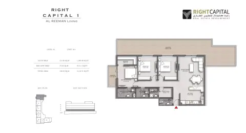 Plattegrond van 3 slaapkamers in Right Capital 1