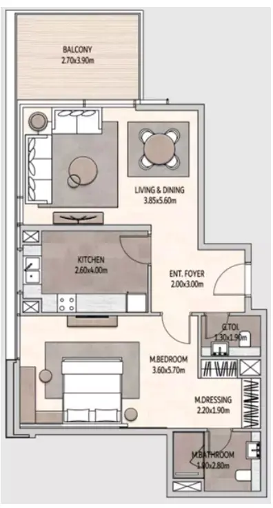 Plattegrond van 1 slaapkamer in Vista Del Mar