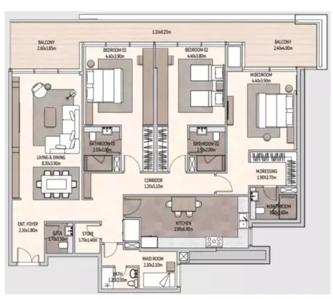Plattegrond van 3 slaapkamers in Vista Del Mar