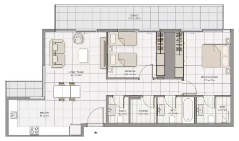 Plattegrond van 2 slaapkamers in The Icon Tower