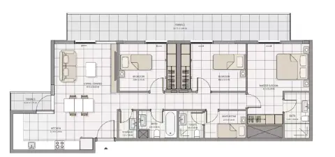 Plattegrond van 3 slaapkamers in The Icon Tower