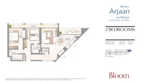 Plattegrond van 2 slaapkamers in Bloom Arjaan