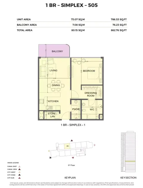 Plattegrond van 1 slaapkamer in One Residence