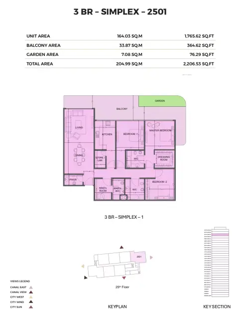 Plattegrond van 3 slaapkamers in One Residence