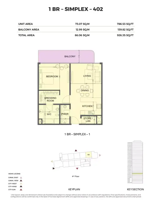 Plattegrond van 1 slaapkamer in One Residence