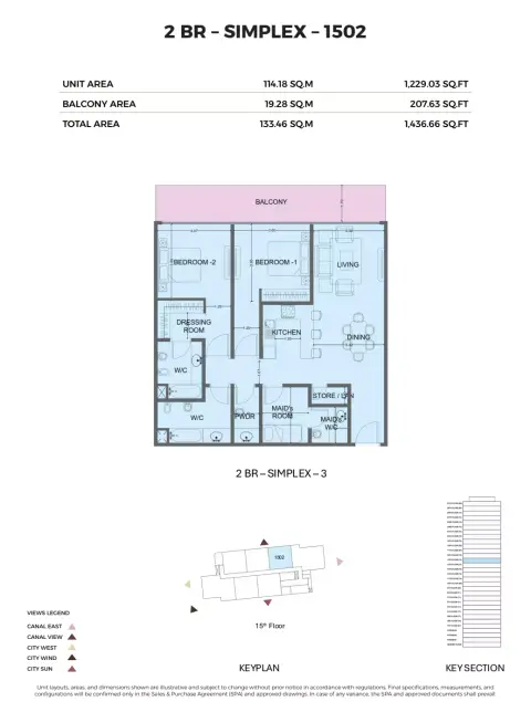 Plattegrond van 2 slaapkamers in One Residence