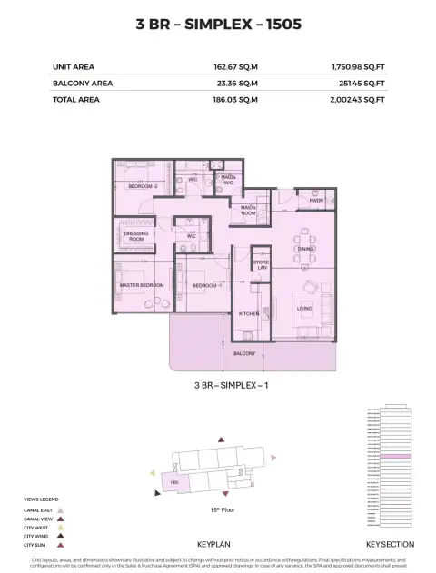 Plattegrond van 3 slaapkamers in One Residence