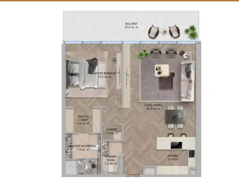 Plattegrond van 1 slaapkamer in The Source Terraces