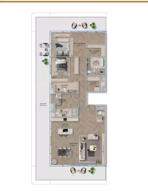 Plattegrond van 2 slaapkamers in The Source Terraces