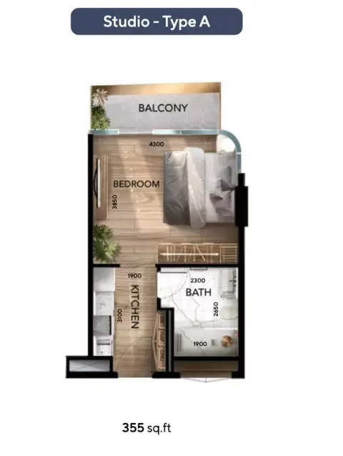 Plattegrond van Studio in Radiant Atrium