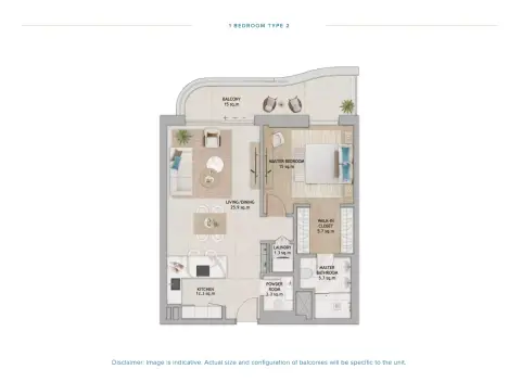 Plattegrond van 1 slaapkamer in Fahid Beach Terraces