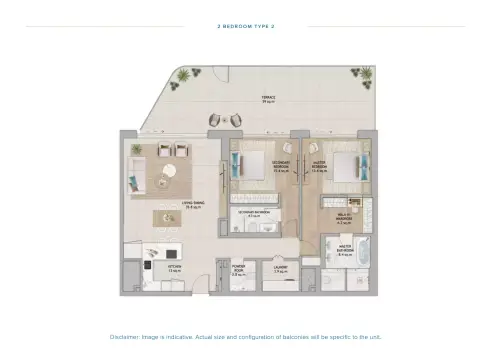 Plattegrond van 2 slaapkamers in Fahid Beach Terraces