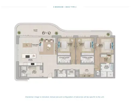 Plattegrond van 3 slaapkamers in Fahid Beach Terraces