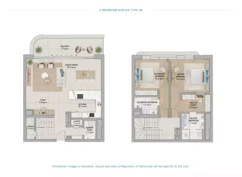Plattegrond van 2 slaapkamers in Fahid Beach Terraces