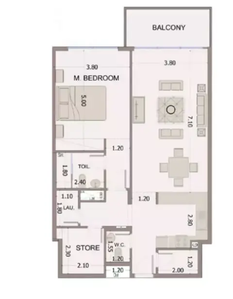 Plattegrond van 1 slaapkamer in Sea View Residence Club House
