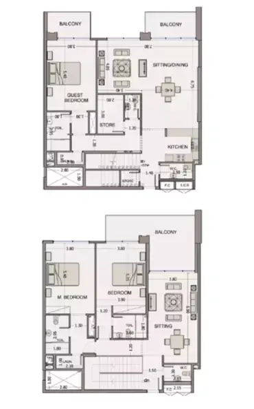 Plattegrond van 3 slaapkamers in Sea View Residence Club House