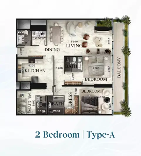 Plattegrond van 2 slaapkamers in Radiant Elite Tower