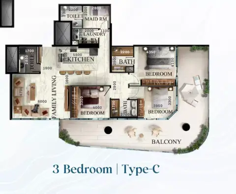 Plattegrond van 3 slaapkamers in Radiant Elite Tower