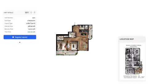 Plattegrond van 2 slaapkamers in Radiant Garden Tower