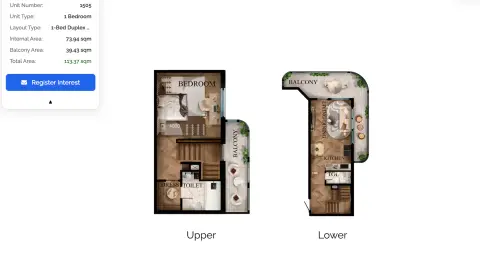 Plattegrond van 1 slaapkamer in Radiant Garden Tower
