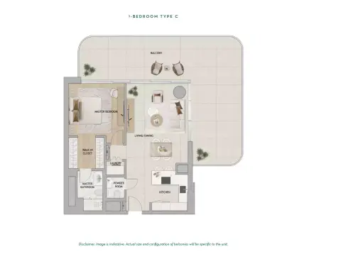 Plattegrond van 1 slaapkamer in Fahid Beach Residences