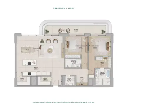 Plattegrond van 2 slaapkamers in Fahid Beach Residences