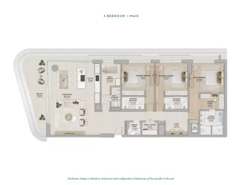 Plattegrond van 3 slaapkamers in Fahid Beach Residences