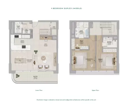 Plattegrond van 2 slaapkamers in Fahid Beach Residences