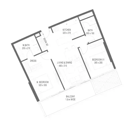 Plattegrond van 2 slaapkamers in Marlin Phase 2 By Reportage Properties