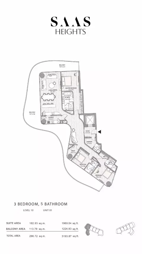 Plattegrond van 3 slaapkamers in SAAS Heights