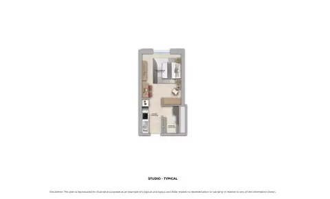 Plattegrond van Studio in Manarat Living Phase 3 By Aldar Properties