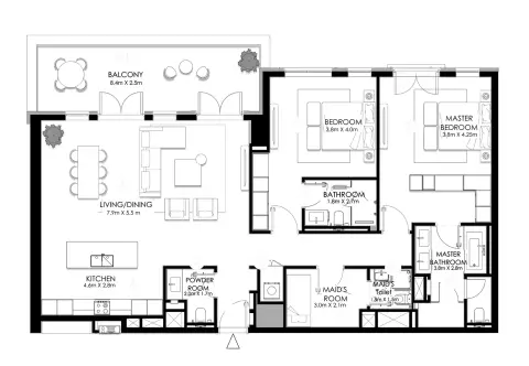 Plattegrond van 2 slaapkamers in Nawayef Park Views