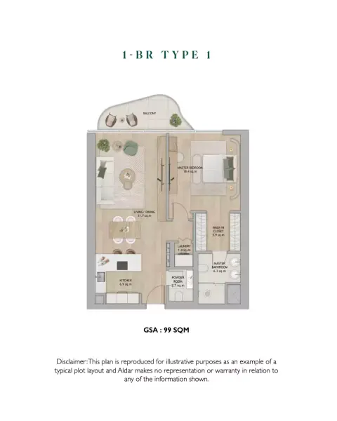 Plattegrond van 1 slaapkamer in Mamsha Gardens