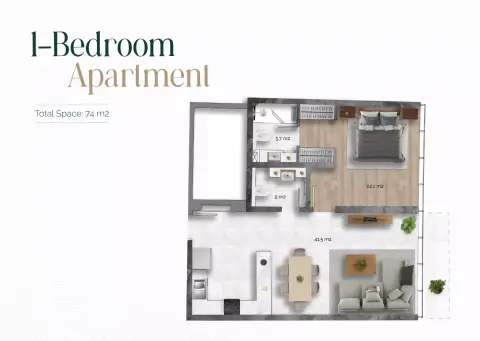 Plattegrond van 1 slaapkamer in Radiant Marina Towers