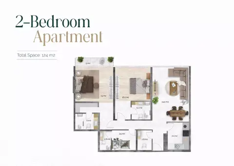 Plattegrond van 2 slaapkamers in Radiant Marina Towers