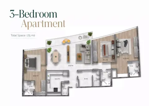 Plattegrond van 3 slaapkamers in Radiant Marina Towers