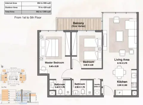 Plattegrond van 2 slaapkamers in Ville 11