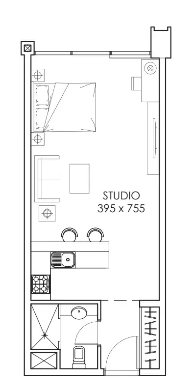 Plattegrond van Studio in The Bay Residence By Baraka