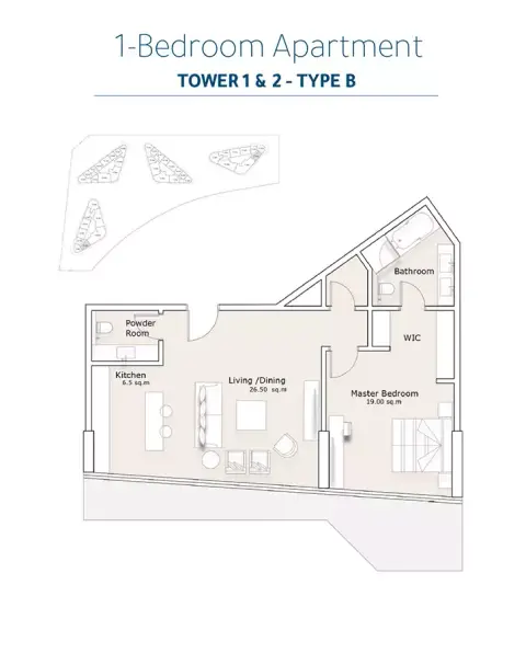 Plattegrond van 1 slaapkamer in Sea La Vie