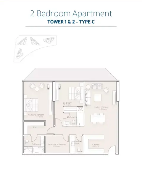 Plattegrond van 2 slaapkamers in Sea La Vie
