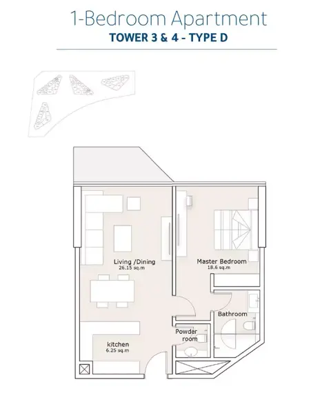 Plattegrond van 1 slaapkamer in Sea La Vie