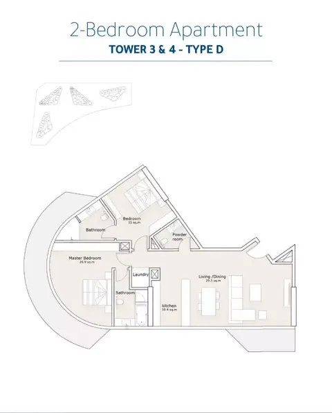 Plattegrond van 2 slaapkamers in Sea La Vie