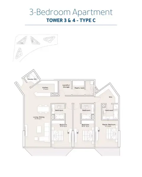 Plattegrond van 3 slaapkamers in Sea La Vie