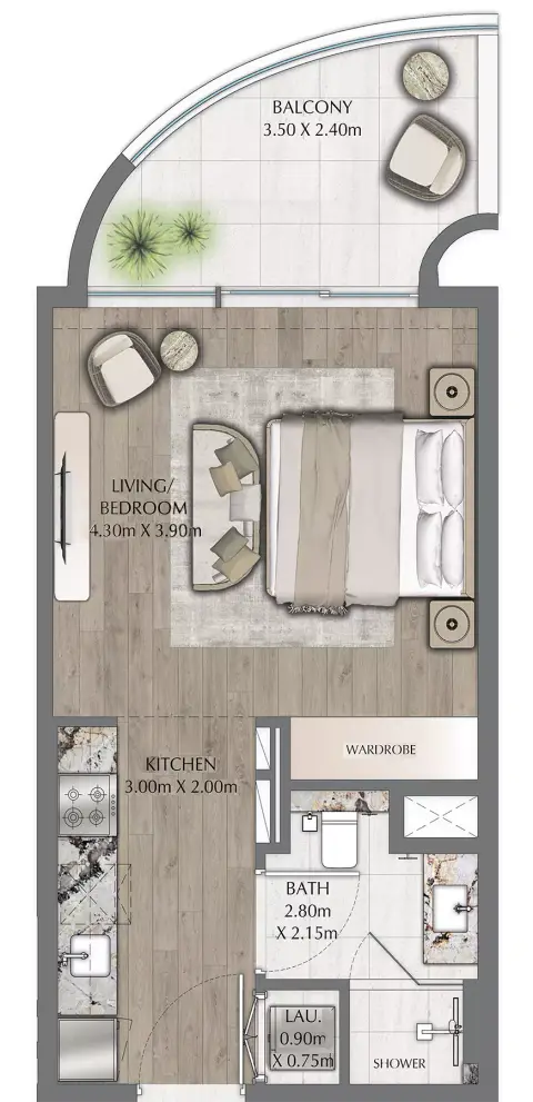 Plattegrond van Studio in One Residence