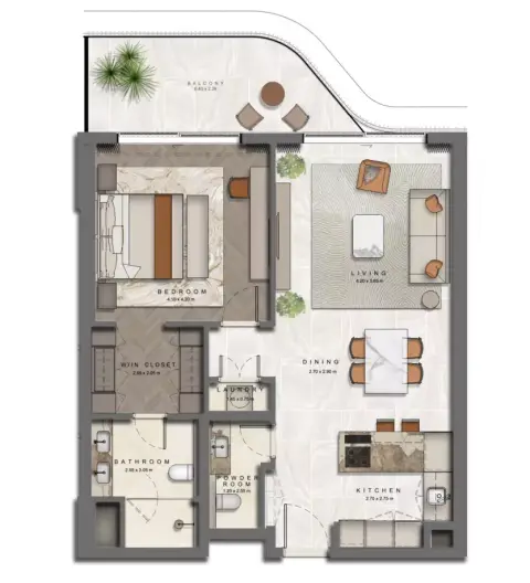 Plattegrond van 1 slaapkamer in The Arthouse